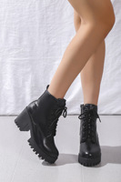 Martin bottes femme Style britannique femme automne et hiver nouvelle tête ronde à lacets talon épais Version coréenne talon haut mode Mi