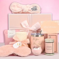 Coffret cadeau de Noël rose pour femmes - Kit avec bonnet de Père Noël, gobelet, bougie et sac bonhomme de neige - Cadeau de Noël pour les amis et la famille