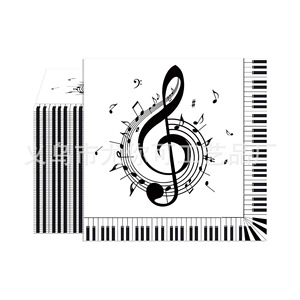 Servilletas cuadradas con notas musicales en blanco y negro, decoraciones para fiestas de cumpleaños, vajilla desechable para eventos temáticos musicales - Product Image 1