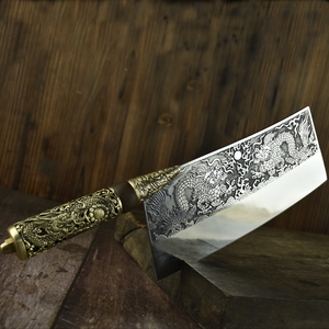 Manche en cuivre forgé à la main chinois évidé couteau à trancher tranchant en acier inoxydable coupe de viande couteau de chef couteau cadeau - Product Image 4