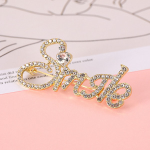 Broches de diamantes de imitación con incrustaciones de letras Darling Goodluck para mujer, broche de aleación informal con encanto elegante Simple, vestido - Product Image 5