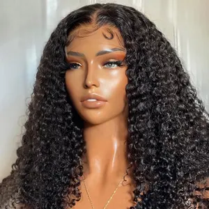Full Density Kinky Curl 100% Human Hair Lace Front Wigs Virgin Human Hair Water Curly Wave Glueless HD Lace Front Wigs For Women