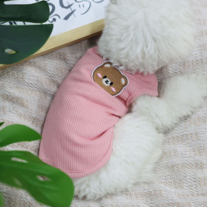 Gilet en tricot gaufré pour animaux de compagnie, motif animaux mignons, couleur bonbon, en polyester, style pull, pour chien, printemps-automne - Product Image 3