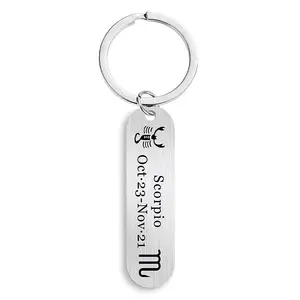 Ywganggu Stainless Steel Personalized Custom Logo Gift Aquarius Accessories Oval Keychain Zodiac Pendant Metal Key Ring