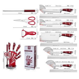 Juego de Cuchillos de Cocina Profesionales Kitchenbliss con Bloque, Hoja de Acero Inoxidable, Mango Rojo Hueco en Forma de Herradura, Tijeras, Juego de Cuchillos de Chef - Product Image 2