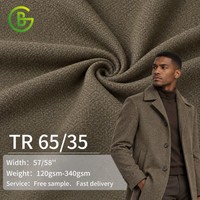 Tissu en mélange de polyester et viscose, aspect laine douce, tombé fluide, 65 % polyester, 35 % viscose, pour manteaux et pardessus d'hiver haut de gamme.