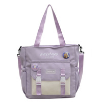 Bolso de Hombro con Estampado de Dibujos Animados, Bolso Tote de Gran Capacidad con Bloques de Color, Bolso Cruzado para Estudiantes