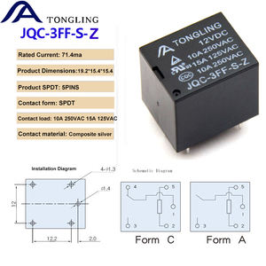 Relé Eletromagnético Pequeno T73 JQC-3FF de 5 Pinos 10A DC 5V/6V/9V/12V/24V Montagem em PCB 250VAC/30VDC - Product Image 3