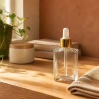Flacon compte-gouttes en verre givré carré et rectangulaire plat réutilisable de 30 ml, 50 ml, 100 ml avec boîtes en papier pour huile capillaire et sérum