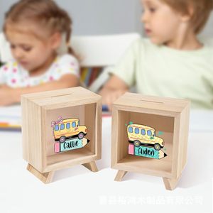 Tirelire en bois transfrontalière, boîte à monnaie et à pièces, boîte d'épargne pour la gestion financière des enfants - Product Image 3