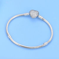RUNQI SL015B Pulsera de Plata de Ley S925 con Dije de Corazón Simple y Circonita, Bañada en Rodio, Moderna, para Mujer, Aniversario de Bodas