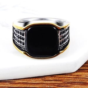 Anillos de Moda Hip <span class=keywords><strong>Hop</strong></span> con Geometría Cuadrada en Color Plateado, Elegantes Anillos de Metal con Incrustaciones de Piedras Blancas y Negras - Product Image 2