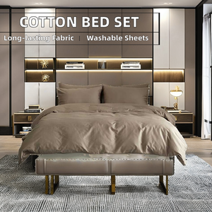 100% coton ensemble de draps de lit 300 T taille 4 pièces usage domestique blanc ville charbon de bois bleu ciel marron moyen bleu taille 250*240 cm feuilles de Stock - Product Image 2