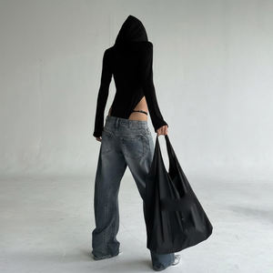 Body à découpes pour femme, à capuche, zippé, ajusté, asymétrique, style audacieux et cool, à manches longues - Product Image 6