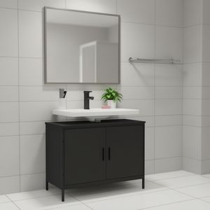 Black Engineered Wood Bathroom Sink Cabinet 31.5 X 11.8 X 23.6 In Floor Standing Modern Design - Product Image 2