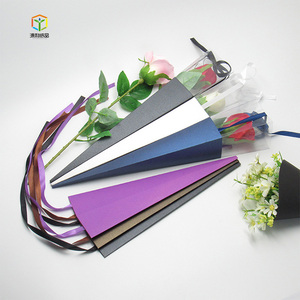 Hot Selling Long Paper Flower Box Cone Single Long Stem Roses Box Flat Folding Clear Packaging Box