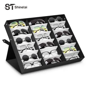 Versand bereit Benutzer definierter Druck 3*6 Slots Aufbewahrung Satin Tabletts für Sonnenbrillen Stoff Designer Brillen Display Box Case Tray