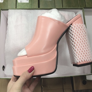 Escarpins con Parte Superior de Cuero, Nuevo Diseño, Suela Gruesa de 14CM, Tacón Alto y Plataforma, Punta Abierta - Product Image 5