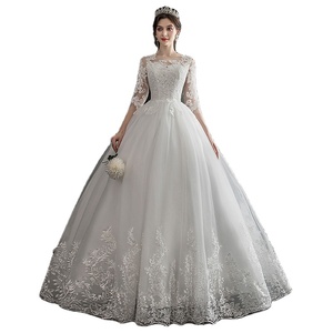 Precio de fábrica 2025 Primavera Nuevo sistema Qidisen Vestido de novia de ensueño de talla grande Hombro de una línea Vestido de novia de encaje de manga media Cristal - Product Image 6