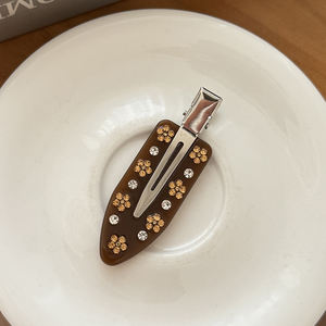 Klip rambut berlian imitasi berbentuk bunga gaya baru dengan sambungan samping Duckbill asetat Prancis tanpa jejak aksesori rambut pola marmer - Product Image 5