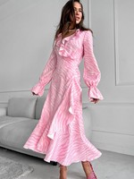 Robe longue maxi élégante et décontractée pour femme, col en V, à volants, manches longues, style portefeuille, imprimé zèbre irrégulier, collection 2026