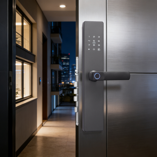 Smart Lock with Built-in Encryption WiFi Keypad Anti-Tamper Design Thwarts Burglary Multi-User Management Zinc Alloy Wood Door
