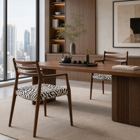 Chaise de salle à manger moderne en bois de noyer massif avec coussin en tissu rayé zèbre et dossier durable pour appartement, maison, bar, villa, hôtel