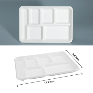 12.5*8.6 inch trường khay ăn trưa 6 ngăn bã mía tấm, 100% compostable dùng một lần bã mía tấm cho tiệc tự chọn, đảng - Product Image 2