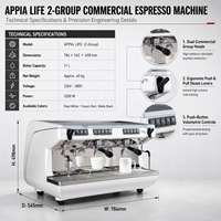 Machine à expresso professionnelle 2 groupes, double chaudière 5,25 L, 9 bars, semi-automatique, facile à nettoyer, certifiée CE