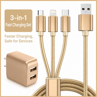 Câble de charge multi-embouts personnalisé 3 en 1, en nylon tressé doré, coque en aluminium, charge rapide pour appareils mobiles IOS Android Type-C