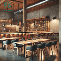 Prix d'usine Ron Group, table carrée en bois personnalisée pour restaurant, chaise en cuir, tabourets de bar, ensemble de meubles commerciaux