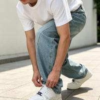 Jeans en denim pour hommes, coupe droite et large, style rétro, effet délavé vintage, sur mesure, vente en gros, fabrication sur mesure