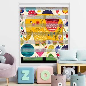 Habitación infantil Impresión digital 3D Día y Noche Elefante arcoíris Persianas enrollables de cebra transparente Tela <span class=keywords><strong>para</strong></span> sombreado de ventanas - Product Image 1
