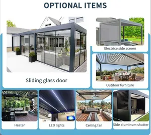 Pergola regolabile in <span class=keywords><strong>alluminio</strong></span> con <span class=keywords><strong>tettoia</strong></span> parasole <span class=keywords><strong>e</strong></span> tetto motorizzato per giardino portico con persiane o porte in <span class=keywords><strong>vetro</strong></span> padiglione - Product Image 6