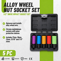 Set Peralatan Servis Mur Roda Mobil 5 Buah, Soket Impact Dinding Tipis Pelindung Cr-Mo 1/2 Inch Drive, 17 19 21mm SAE