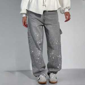 Jeans de mezclilla holgados con cinturón de diamantes de imitación oscuros, transpirables, de verano, estilo Y2K, casual, <span class=keywords><strong>para</strong></span> <span class=keywords><strong>mujer</strong></span>, diseño personalizado del fabricante - Product Image 3