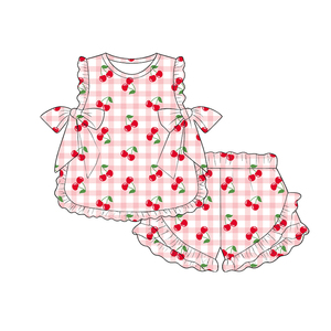 Ensemble short sans manches en soie de lait personnalisé pour filles / Tenue d'été à volants et nœuds pour enfants OEM ODM Usine de vêtements pour enfants - Product Image 2