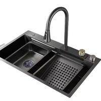 Évier de cuisine moderne de luxe en acier inoxydable simple ou double, évier de cuisine multifonctionnel en acier épaissi fait à la main