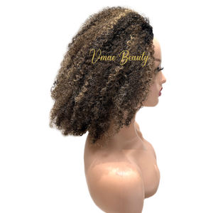 <span class=keywords><strong>Perruque</strong></span> VMAE <span class=keywords><strong>Demi</strong></span>-Tête Partie en U ou V Cheveux Humains Birmans Bruts Naturels <span class=keywords><strong>Afro</strong></span> Kinky Curly Coily avec Mèches Balayage Blond Cendré pour Femmes Noires - Product Image 5