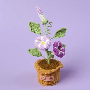 Fleur artificielle en pot, plante faite à la main, tricotée au crochet, fleurs de gloire du matin en pot pour la décoration de la maison - Product Image 3