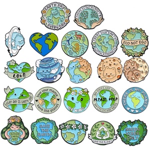 Factory Price Protect the Earth Brooches Green Round Environmental Protection Metal Craft Gift <b>Badges</b> Medals Lapel <b>Pins</b> - Product Image 1
