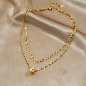 European American Style Minimalist Gold Plated Double Layer Chain Necklace Geometric Round Pendant Clavicle Chain Unisex - Product Image 3