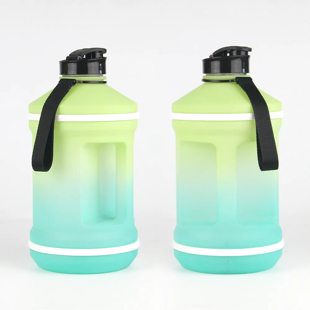 Custom Logo 2l/2.2l/64 oz/half gallon plastic Motivational Words Time Marker Gradient Color Water Bottle wholesale with Straw