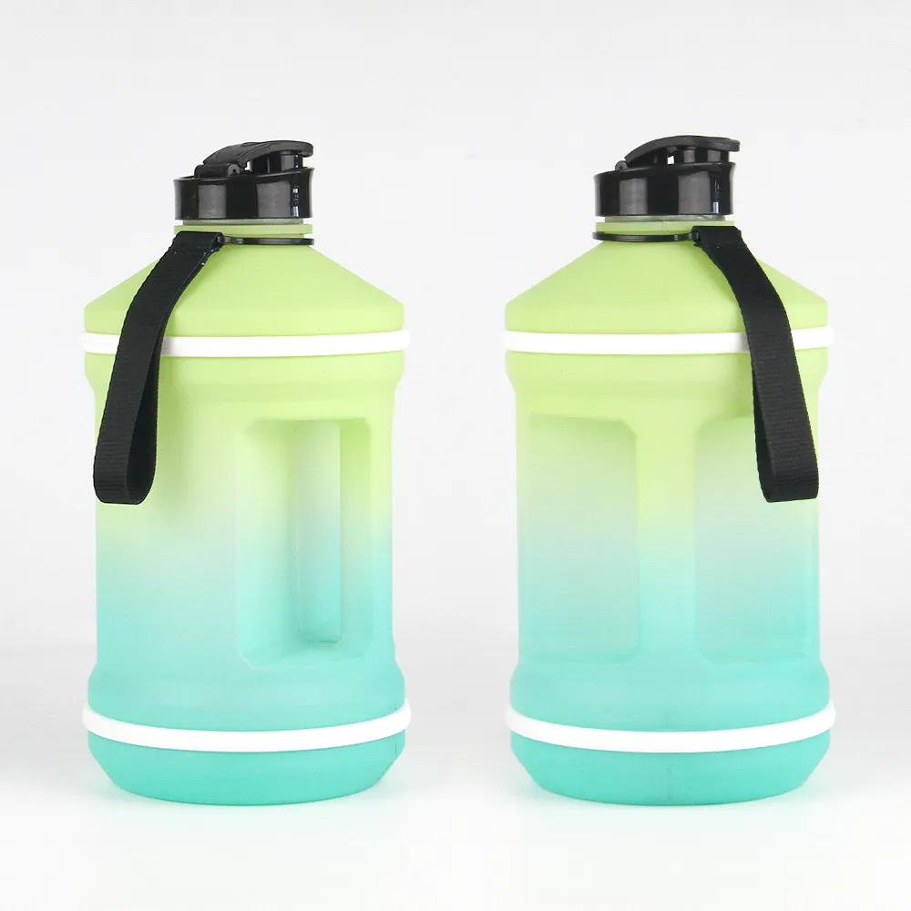 Custom Logo 2l/2.2l/64 Oz/Halve Gallon Plastic Motiverende Woorden Tijd Marker Gradiënt Kleur Waterfles Groothandel Met Stro