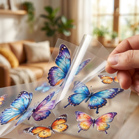 Transferts DTF UV personnalisés en gros, imprimés en 3D, avec motif papillon coloré en relief, résistants à l'eau, à appliquer par frottement, pour gobelets et verres Libbey de 16 oz