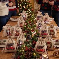 Sacs cadeaux en toile de jute avec cordon de serrage, imprimés de personnages de Noël vintage, sacs réutilisables pour bonbons et friandises, pour les cadeaux de Noël