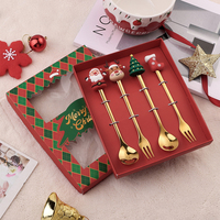 Cadeaux souvenirs de Noël Cuillère à thé et fourchette Ensemble de couverts dorés de Noël Cadeau pour la fête