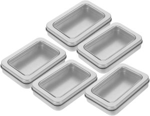 Muestras Gratuitas al por Mayor: Caja Metálica Rectangular Plateada de Grado Alimenticio con Bisagras, Personalizable, con Tapa Transparente y Ventana Redonda - Product Image 1