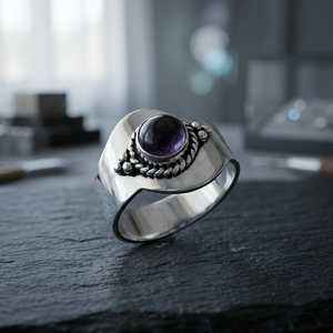 Anillo de Plata de Ley 925 con Zafiro de Art Palace, Anillo Vintage con Engaste de Bisel de Piedras Preciosas, Unisex, para Uso Diario - Product Image 1
