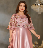Robes de soirée modestes pour femmes, col rond, manches courtes, robe de soirée en dentelle, coupe évasée